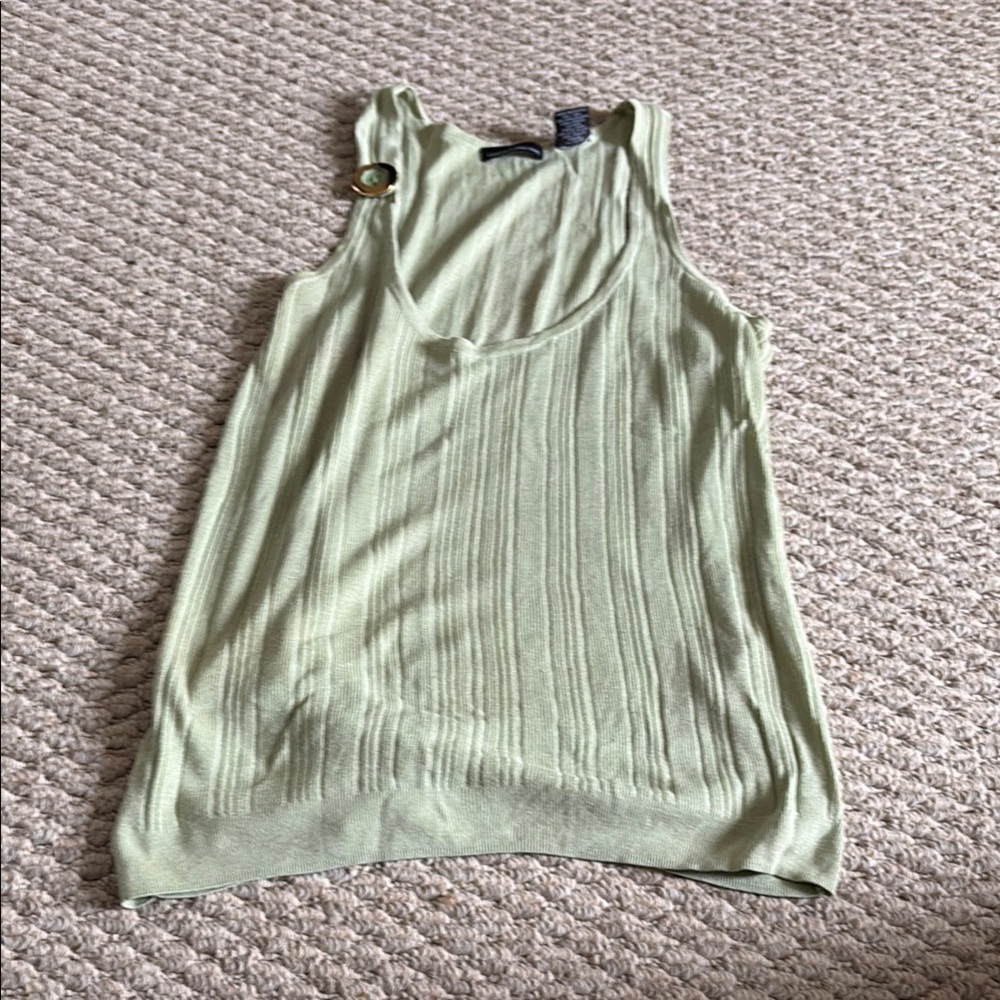 Moda International Green Ribbed Sleeveless Tank Top